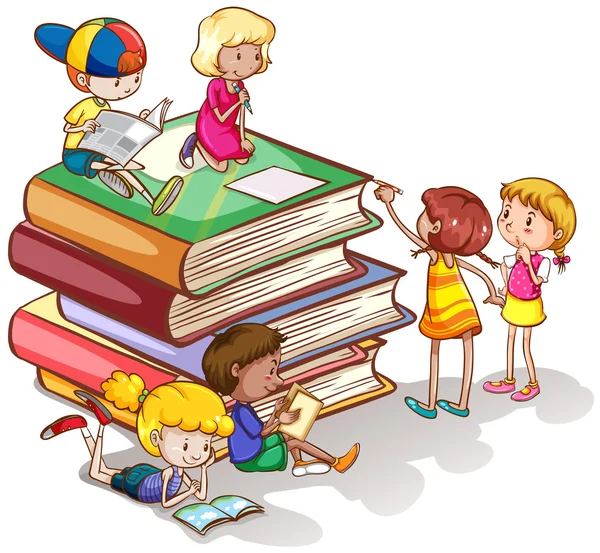 Kids reading books together — Stock Vector