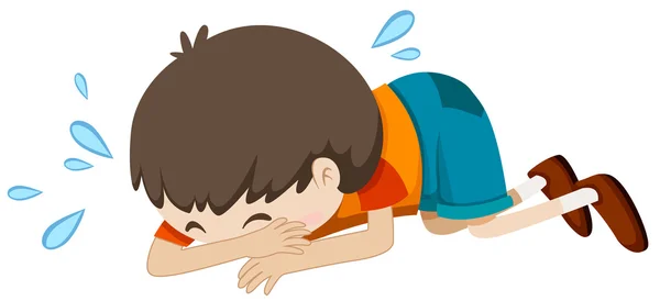 Little boy crying alone — Stock Vector