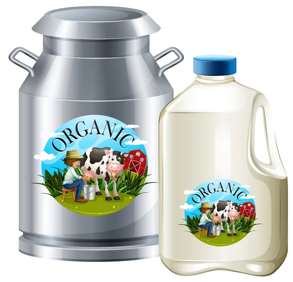 Latte biologico in vasca e bottiglia — Vettoriale Stock