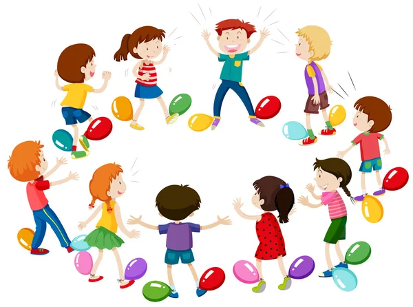 Enfants jouant jeu de ballon popping — Image vectorielle