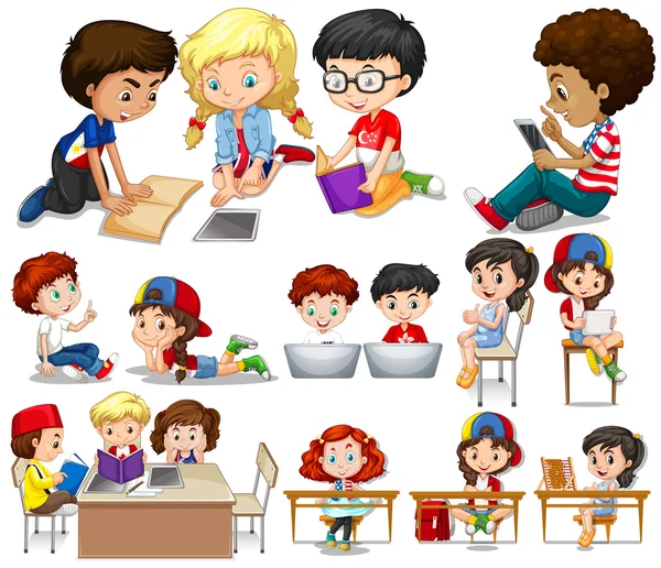 Crianças lendo e aprendendo — Vetor de Stock