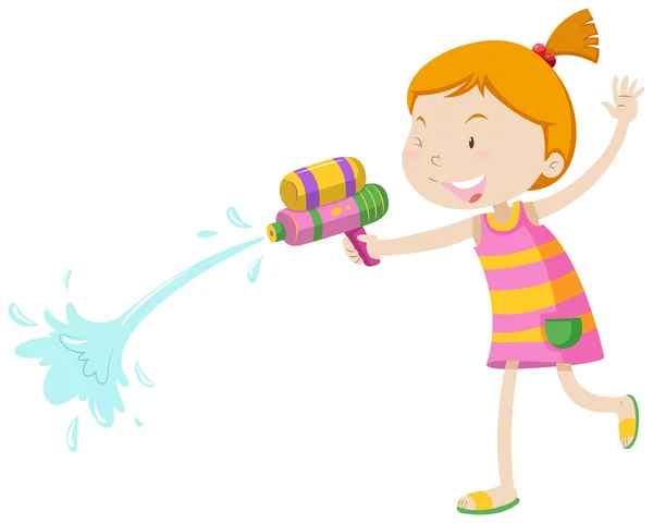 Girl playing with water gun — Stock Vector