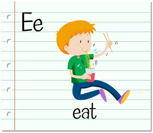 Flashcard letra E es para comer — Vector de stock