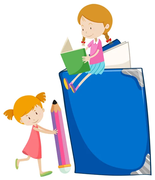 Two girls reading books — Stock Vector