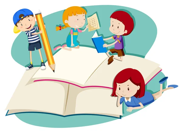 Children writing and reading — Stock Vector