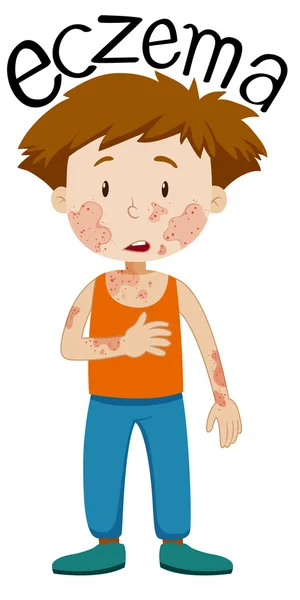 Chico triste con eczema — Vector de stock