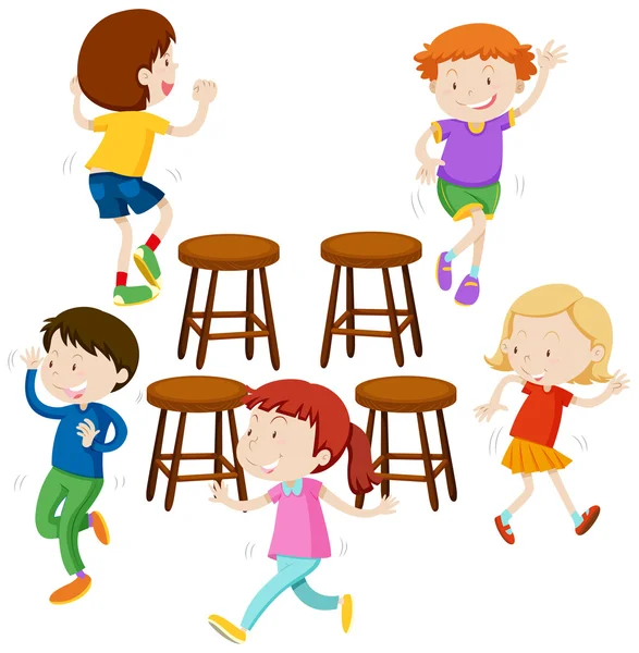 Children playing music chairs — Stock Vector