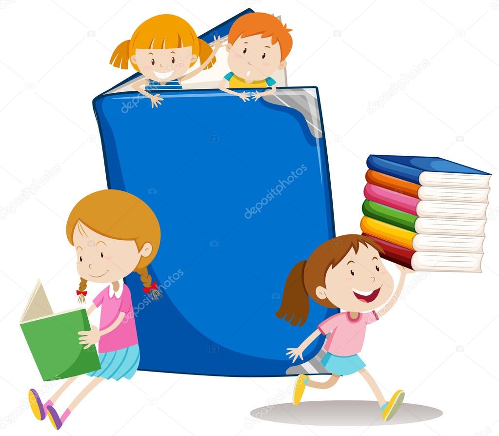 Boys and girls with big book
