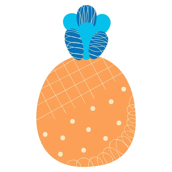 Abstract Cartoon Ananas Oranje Met Blauw Cyaan Blad Een Witte — Stockvector