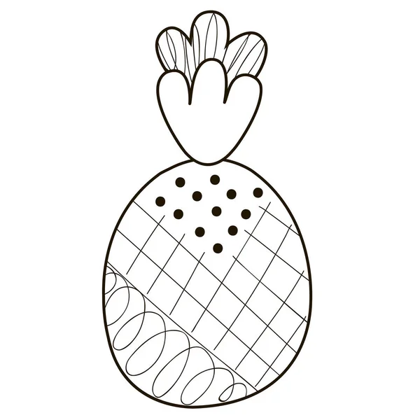 Piña Abstracta Blanco Negro Con Follaje Esbozo Aislado Fruta Tropical — Vector de stock