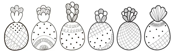 一套黑白抽象的菠萝 孤立的模式热带水果 为彩色书籍 Diy项目而设计的圆锥剪贴画 单色Ananas — 图库矢量图片