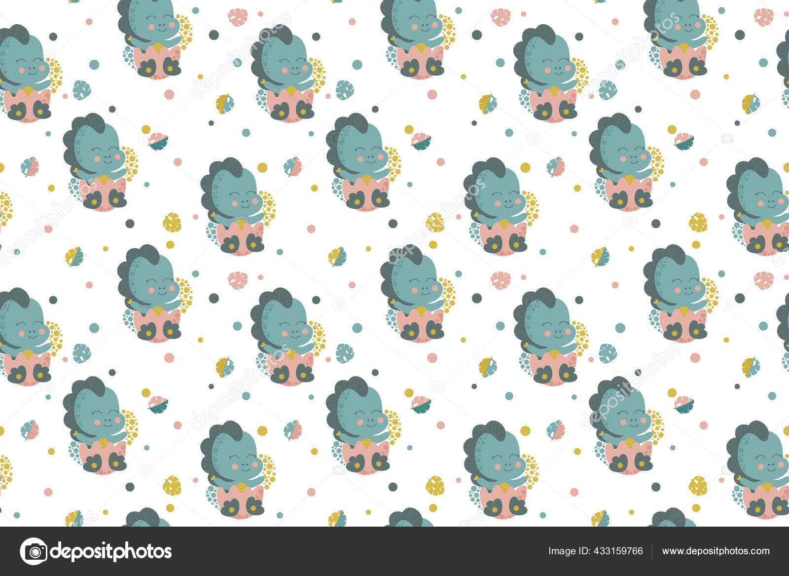 Pola Kartun Yang Mulus Dari Dinosaurus Kecil Yang Bahagia Menetas Stok Vektor Yanusha 433159766