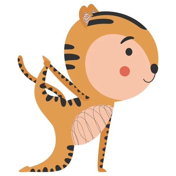 Yogi Tigerjunges Vyaghrasana Asana Auf Weißem Hintergrund Bedruckbare Kinderillustration Vektor — Stockvektor