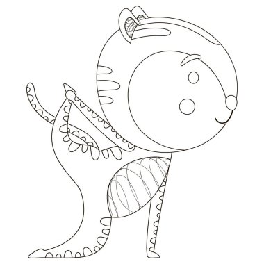 Vyaghrasana Asana 'da siyah beyaz bir kaplan yavrusu. Boyama kitabı için çocuk tasviri basılabilir. Vektör.