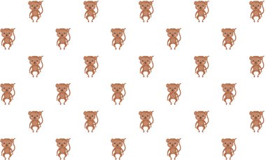 Beyaz arka planda parlak pembe yanakları olan açık kahverengi renkli şirin oyuncak örümcek maymunlarının kusursuz deseni. Afrika hayvanlarına tapardı. Tekstil, bebek ürünleri, giysi için. Vektör.