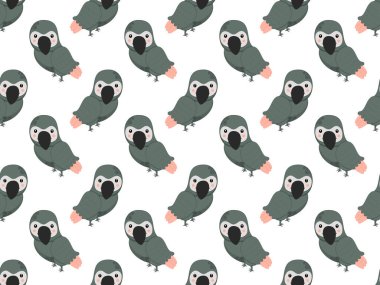 Beyaz arka planda beyaz papağanlar gibi kusursuz çizgi film karakterleri. Çocukların grafik tasarımı için Afrika kuşları, giysi baskısı, tekstil. Vektör.