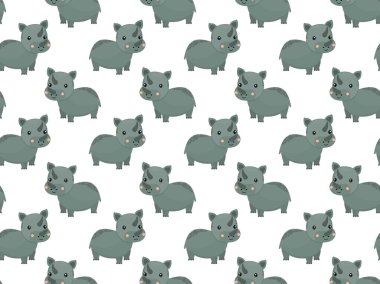 Kusursuz çizgi film desenli, tapılası gri bebek gergedanlar. Kırmızı yanaklı ve beyaz arka planda duran bir gülümseme. Çocuk odası duvar kâğıdı, tekstil, doku, bebek modası, kıyafetler için. Vektör.