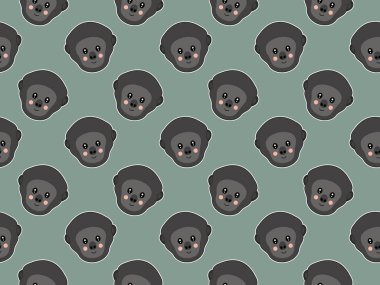 Gri arka planda yakut yanaklı batılı gorillerin kusursuz gülen çizgi film yüzleri. Çocuk kıyafetleri, kumaşlar, duvar kağıtları için Afrika primatlarının şirin tekrarlayan başları. Vektör.