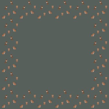 Şirin örümcek maymunlarının çocuksu kare çerçevesi, Güney Amerika burunları, ve gri arka planda gülümseyen okapi karakterleri. Vektör.