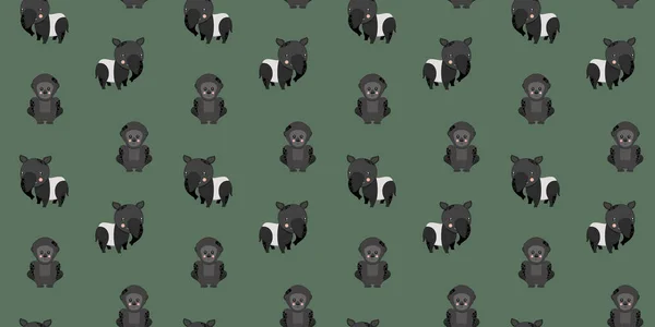 Yeşil arka planda kusursuz çizgi film tapirleri ve batı gorilleri. Vektör.