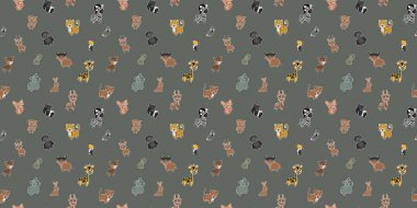 Papağan deseni, Güney Amerika burnu, leopar, boğa, maymun, tapir, okapis, goril, gergedan, tukan, bufalo, zürafa, orman tavşanı, zebra, çene, antilop, antilop, ceylan. Vektör.