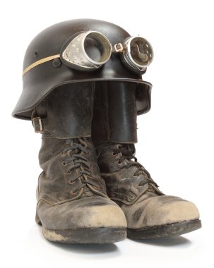 Retro military helmet and boots clipart