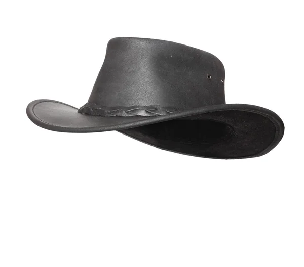 Чорний шкіряний австралійський капелюх — стокове фото
