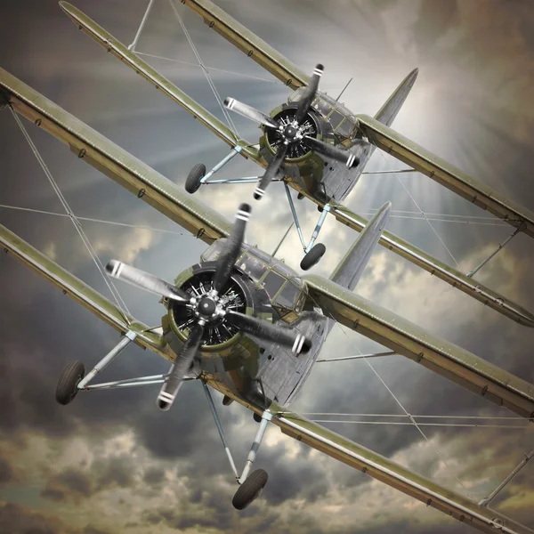 Retro style picture of the biplanes. — Stock Image Retro style picture of the biplanes. Royalty Free Stock Photos
