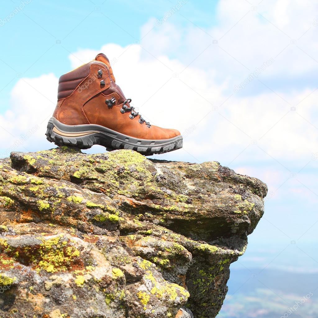 Trekking boots on the rock.