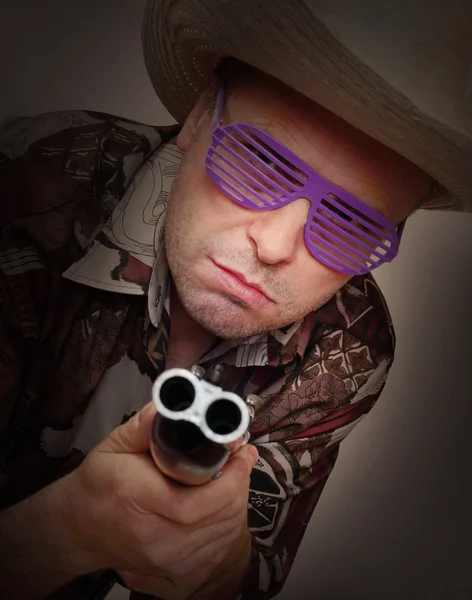 Gangster with shotgun aimed at you — Stock Photo, Image