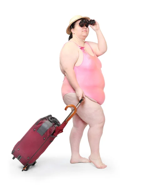 Overweight woman in swimsuit — Stock Photo, Image