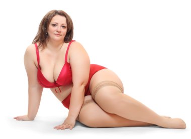 Overweight woman dressed in retro underwear clipart