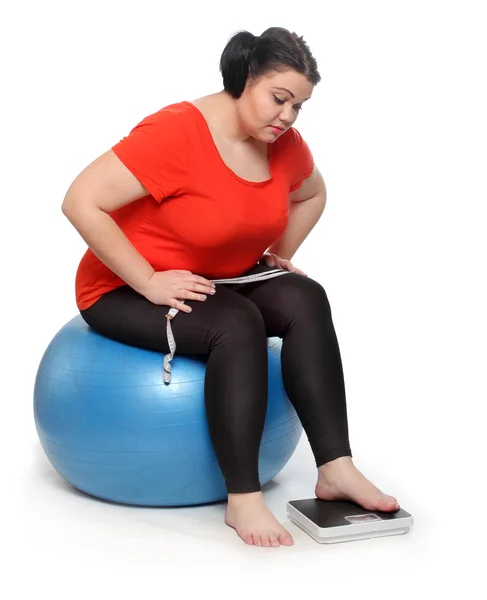 Overweight woman, nutrition problem. — Stock Photo, Image