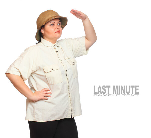 Retro style traveler in pith helmet.