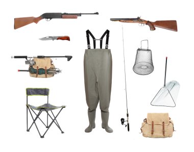 Great collection of a fishing and hunting equipment clipart
