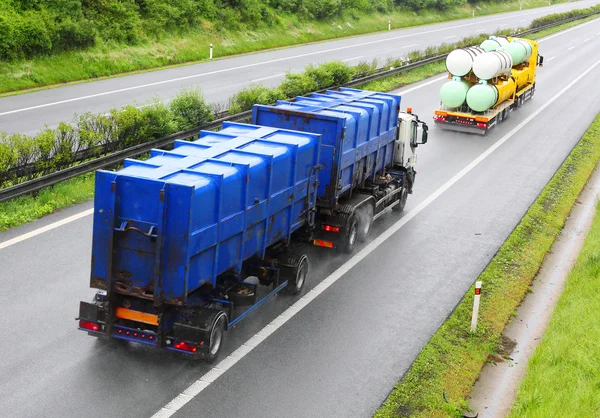 Trucks with toxic waste on the highway — Stock Photo, Image