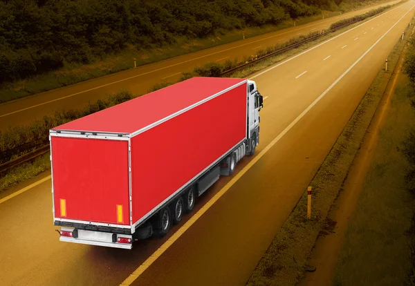 Red truck on the highway — Stock Photo, Image