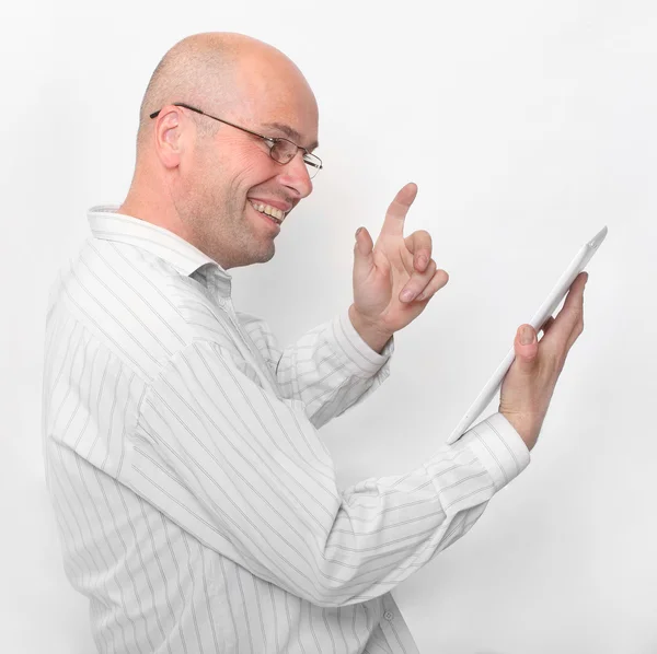 Businessman with new tablet. — Stock Photo, Image