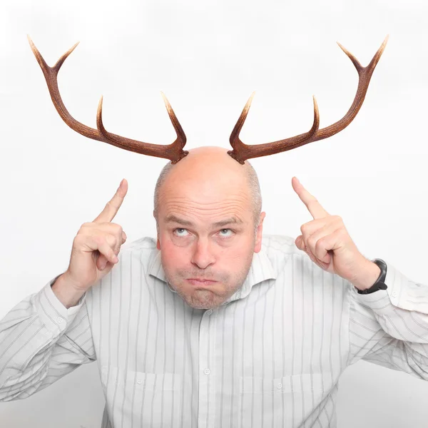 Manager (husband) with great antlers — Stock Photo, Image