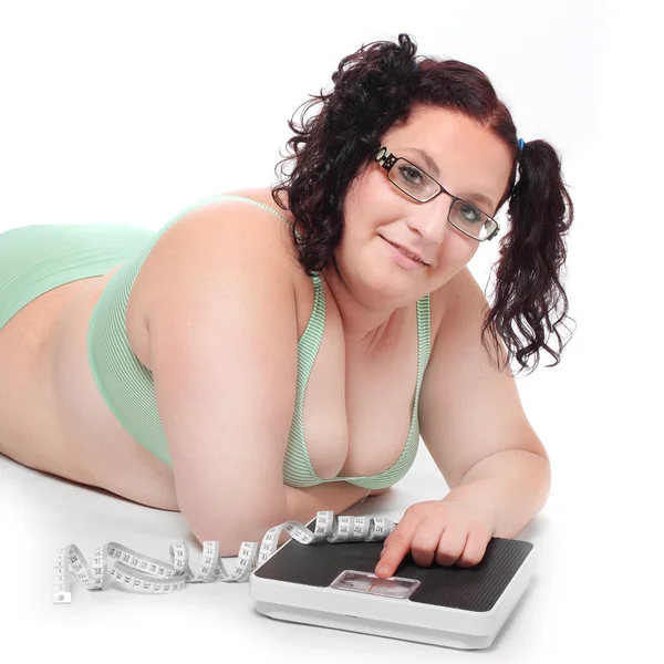 Overweight woman with measure tape — Stock Photo, Image