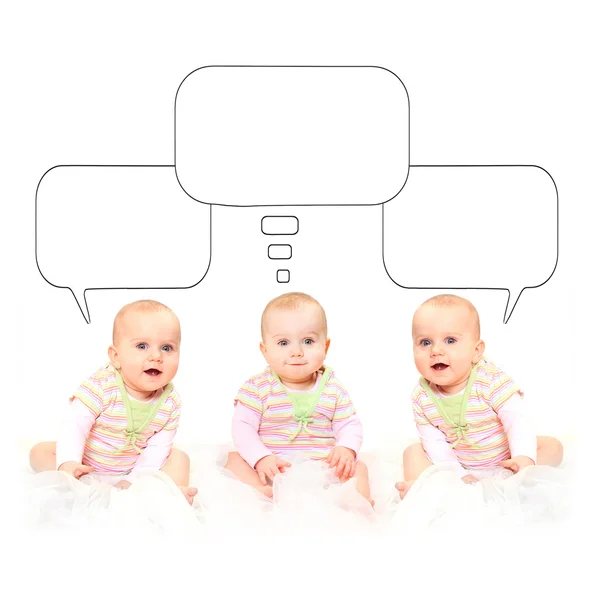 Picture of kids with speech bubbles — Stock Photo, Image