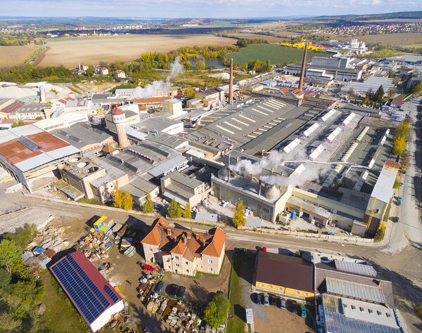 Aerial view to industrial zone and technology park 