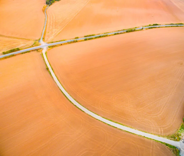 Campos con carretera. Agricultura a partir de drones . — Foto de Stock