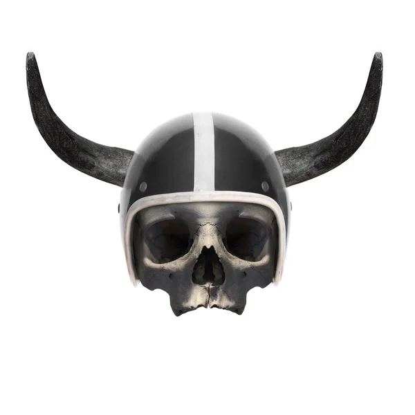 Retro motorcycle helmet with bull's long horns — Stock Photo, Image