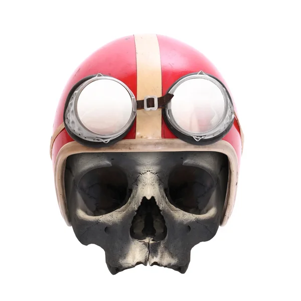 Retro motorcycle helmet on the skull — Stock Photo, Image