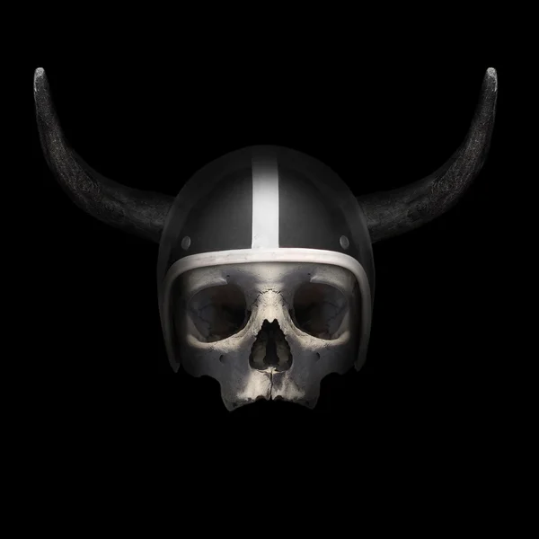 Retro motorcycle helmet with bull's long horns — Stock Photo, Image