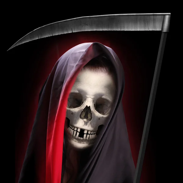 Grim reaper com uma cara assustadora isolada sobre fundo preto. cara do  mal.