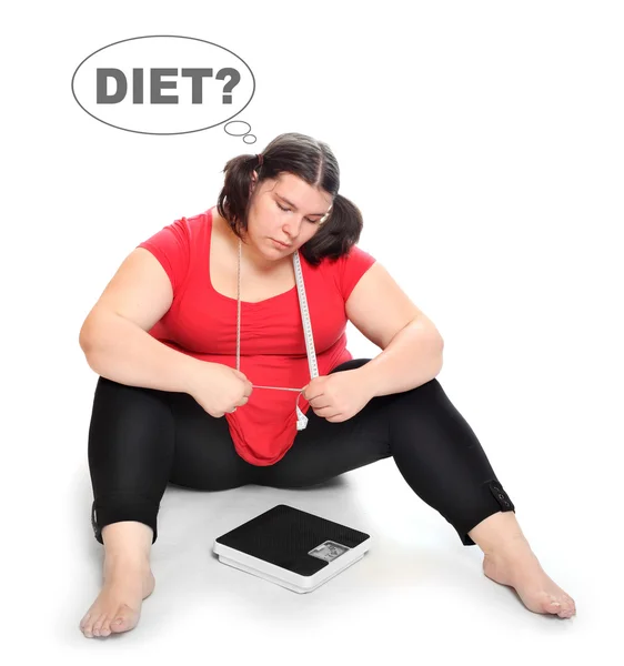 Hungry obese woman — Stock Photo, Image