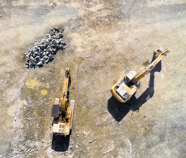 Aerial view of a excavator in the open cast mine. — Stock Photo, Image