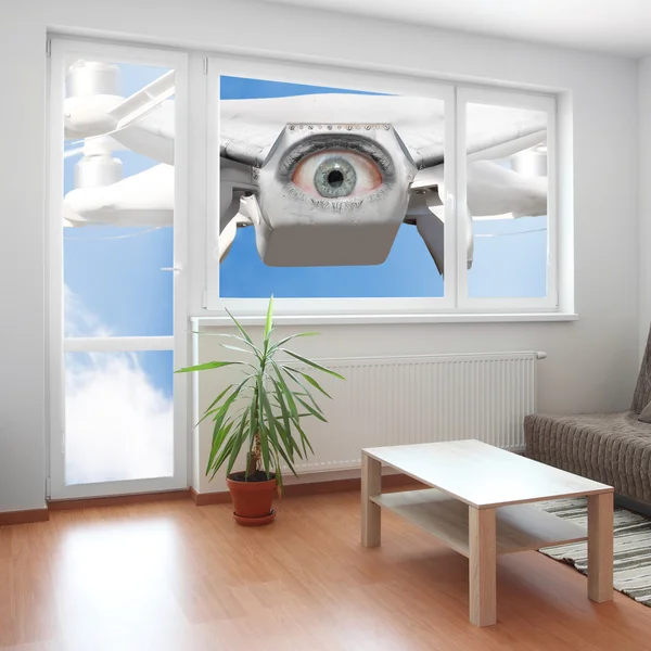 Drohne spioniert durch Fenster. — Stockfoto